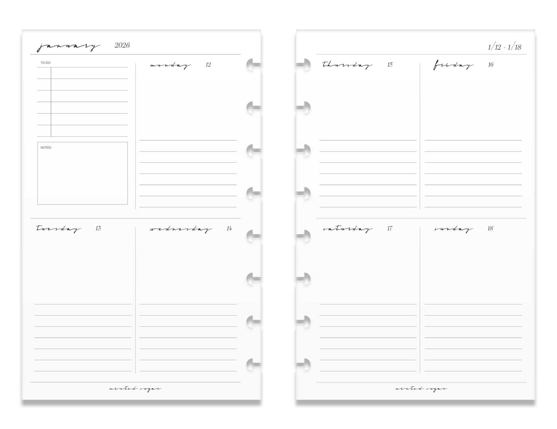2026 Weekly Insert – Vertical Layout – Classic Font image 9